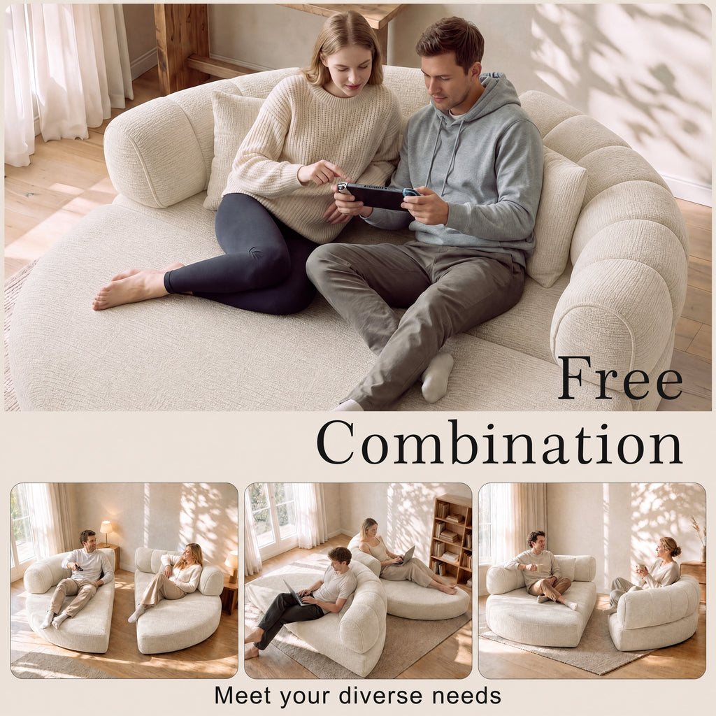 Modern Curved Sofa – Cream Soft Comfort. Timeless Style.