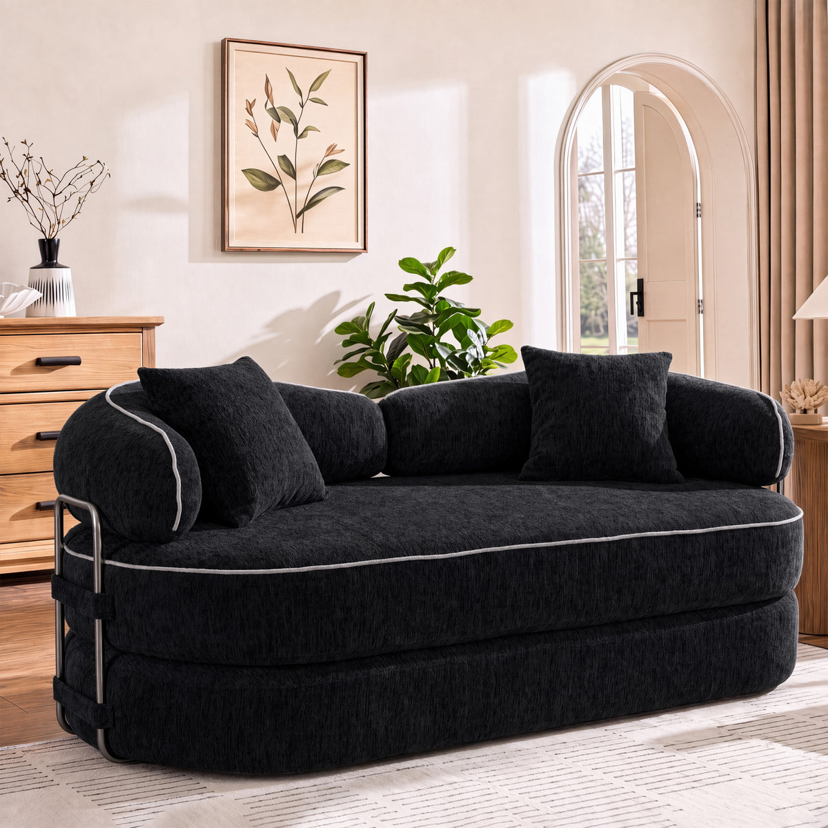 Modern Oversized Sofa with Plush Cushions – Black