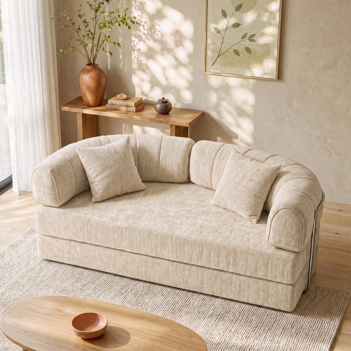 Modern Curved Sofa – Cream Soft Comfort. Timeless Style.