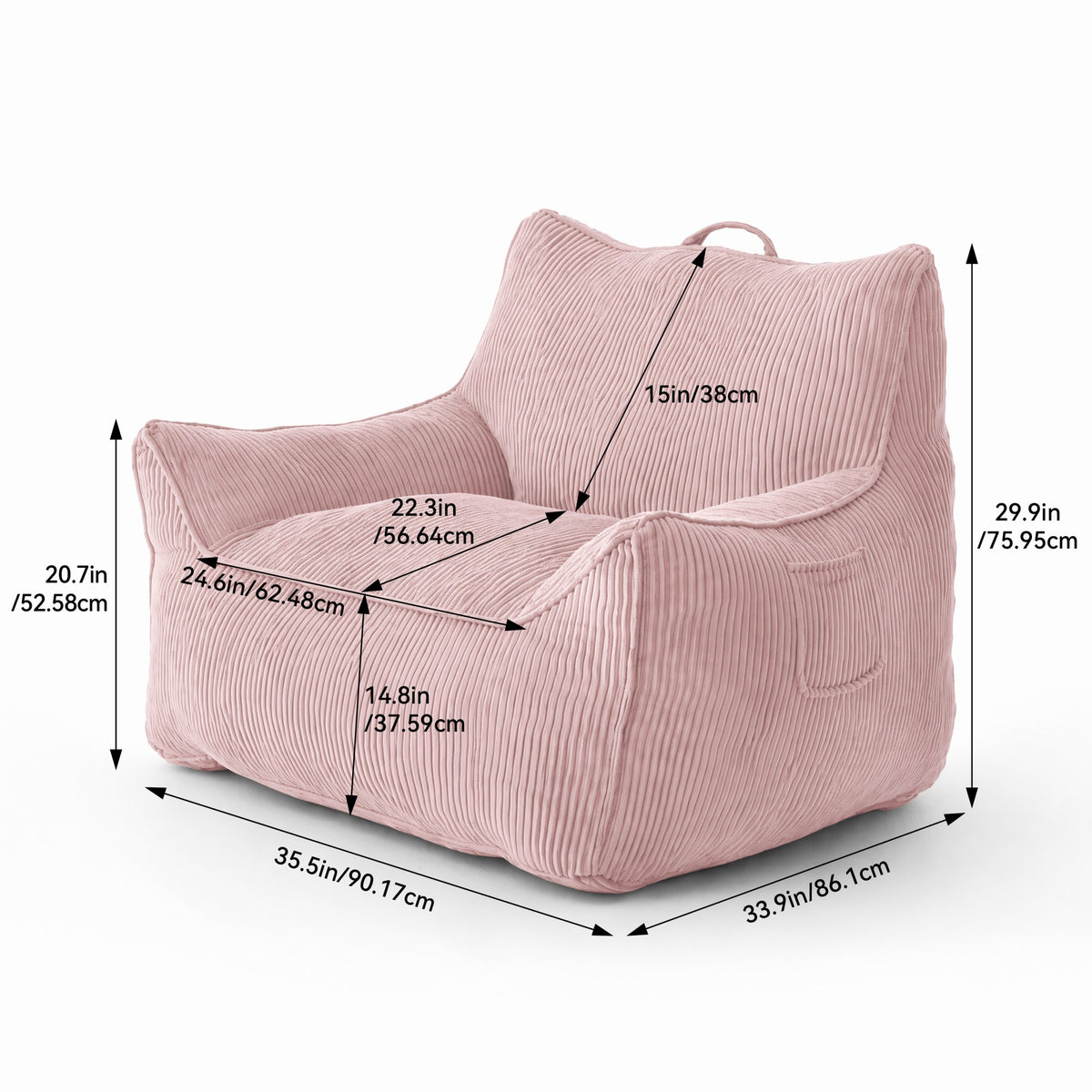 Oversized Corduroy Bean Bag Sofa, 2-Seater Comfy Lounge Chair for Living Room, Bedroom, 5 Colors Available