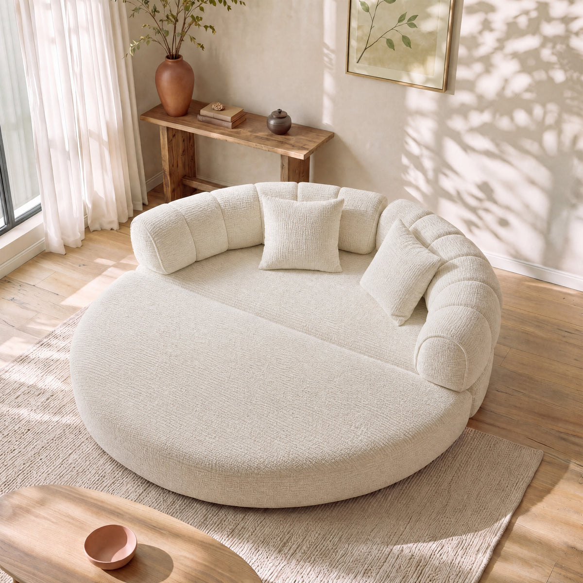 Modern Curved Sofa – Cream Soft Comfort. Timeless Style.